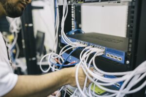A network enginer in a server room